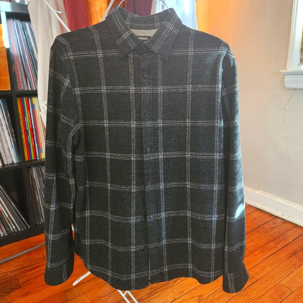 Express Men's Black Flannel Shirt Medium